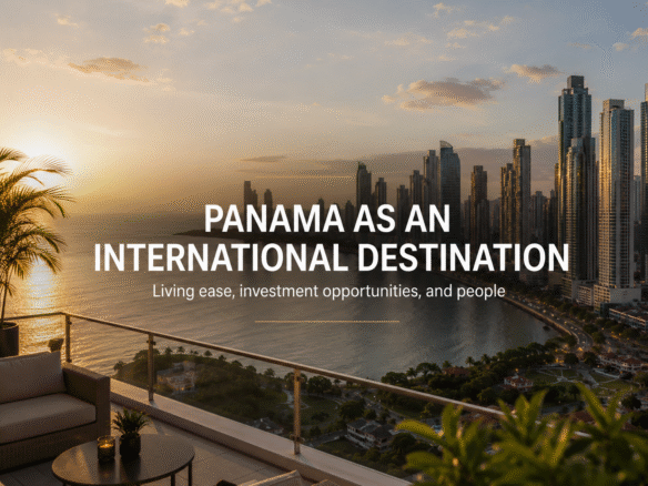 Panama City skyline and bay at golden hour
